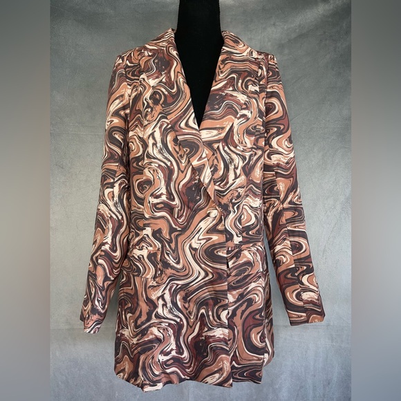 Missguided brown and pink marble print blazer jacket size small - Picture 3 of 8
